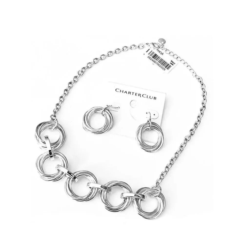 NWT Charter Club Beautiful Highly Polished Shinny Silver Necklace Earrings Set